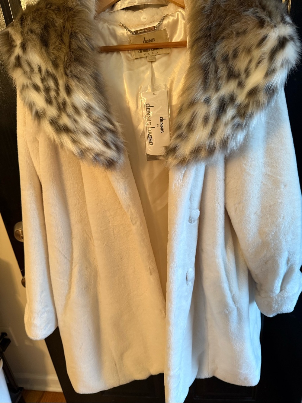 dennis basso white Faux Fur Coat with Speckled Collar